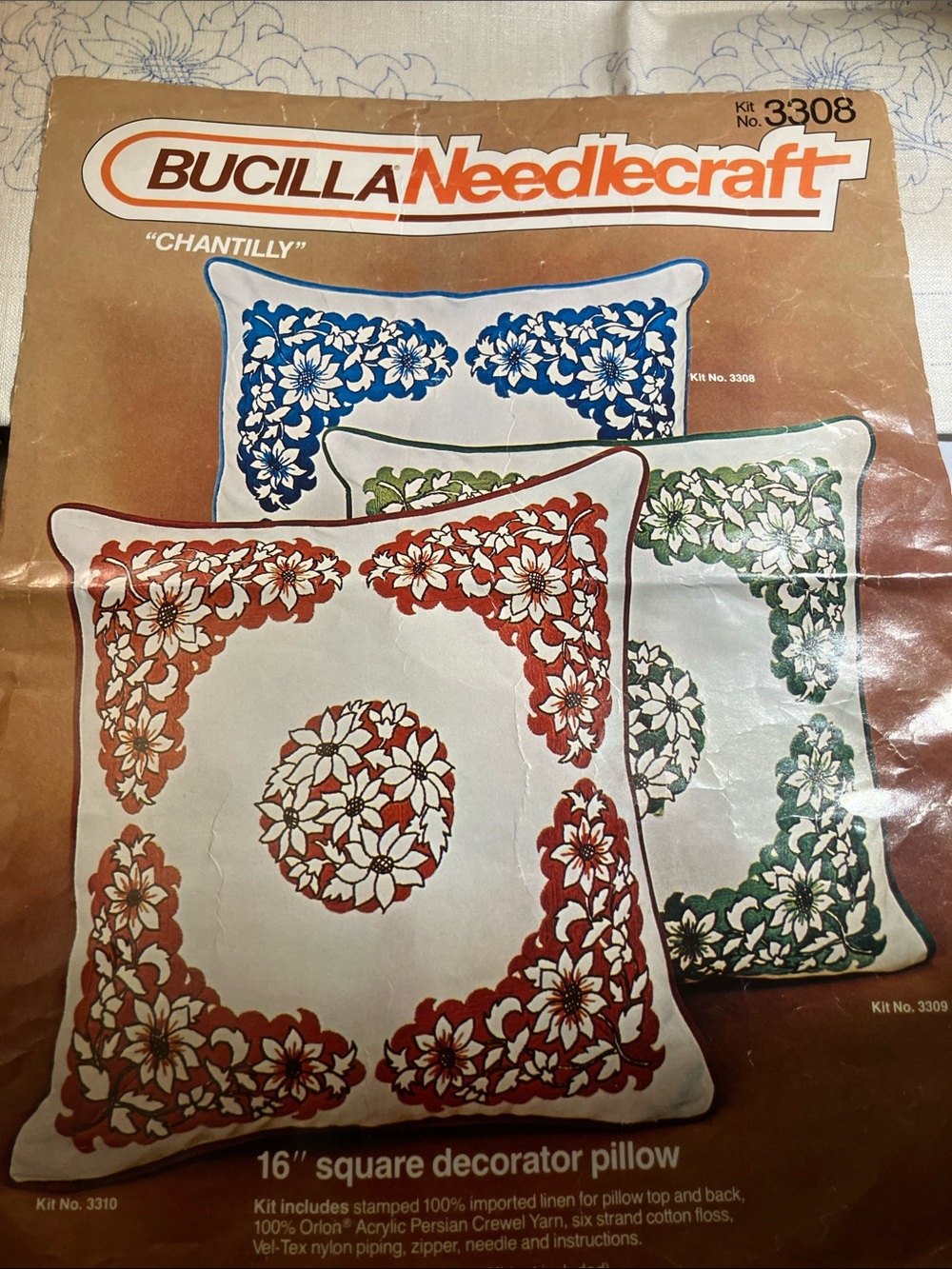 Bucilla 1976 Chantilly kit 3308 floral 16” pillow includes all supplies